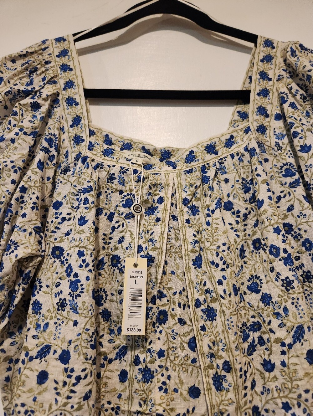 Max Studio Cream Tunic with Blue Floral Print